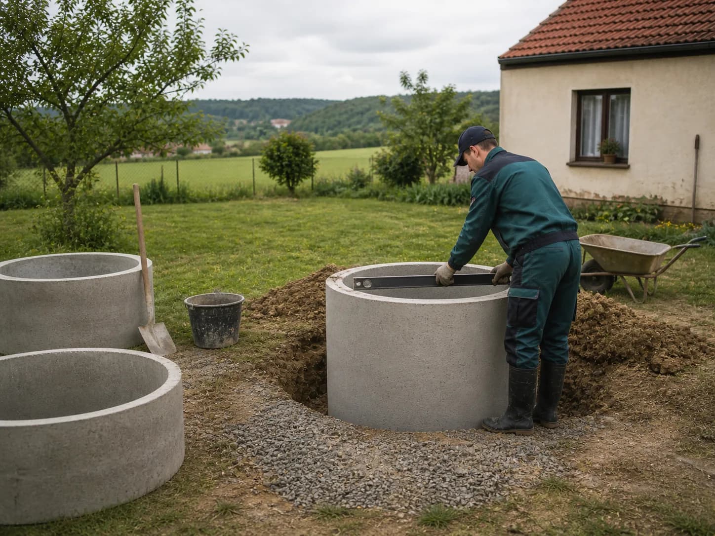 Příprava nové skružové studny v zahradě rodinného domu